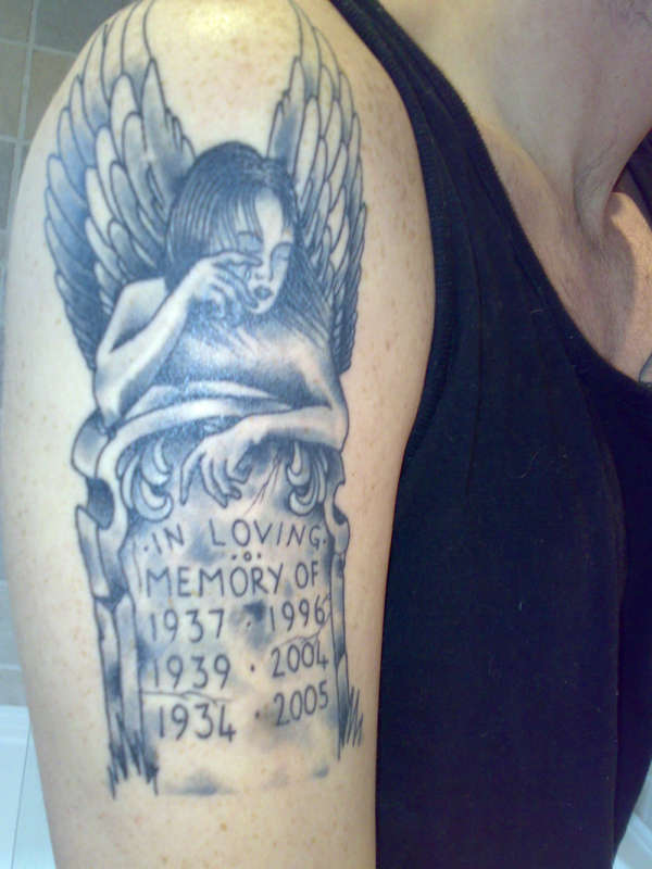 crying angel statue tattoo