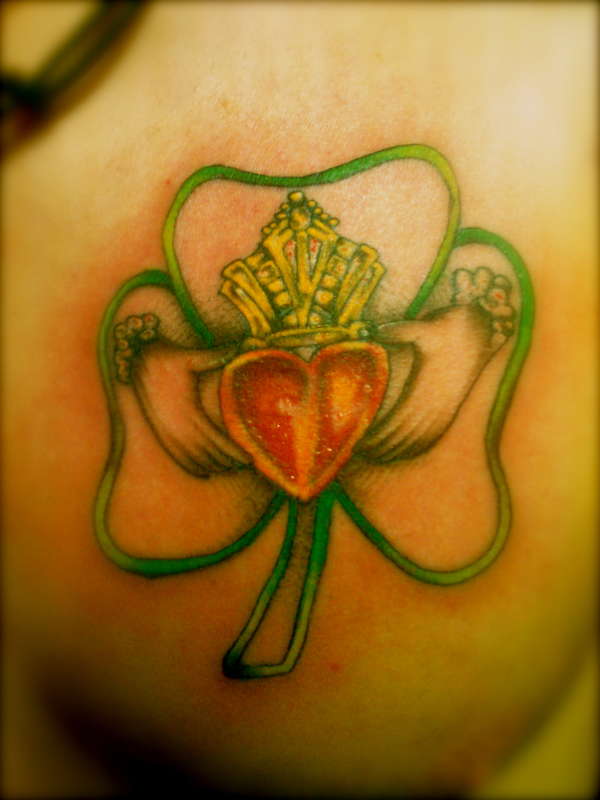 claddaugh and three leaf clover tattoo