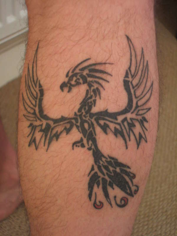 Phoenix design on my lower leg tattoo