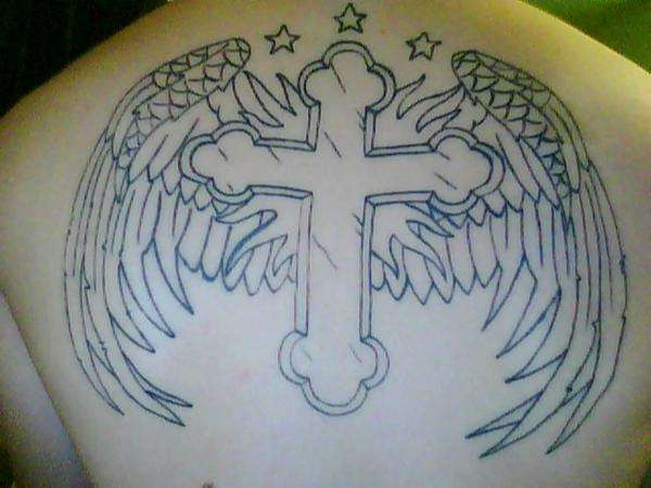 cross and wings tattoo