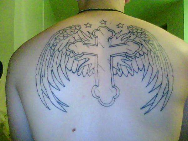 cross and wings tattoo