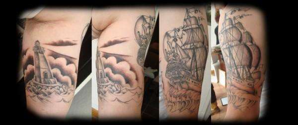 ship and lighthouse tattoo