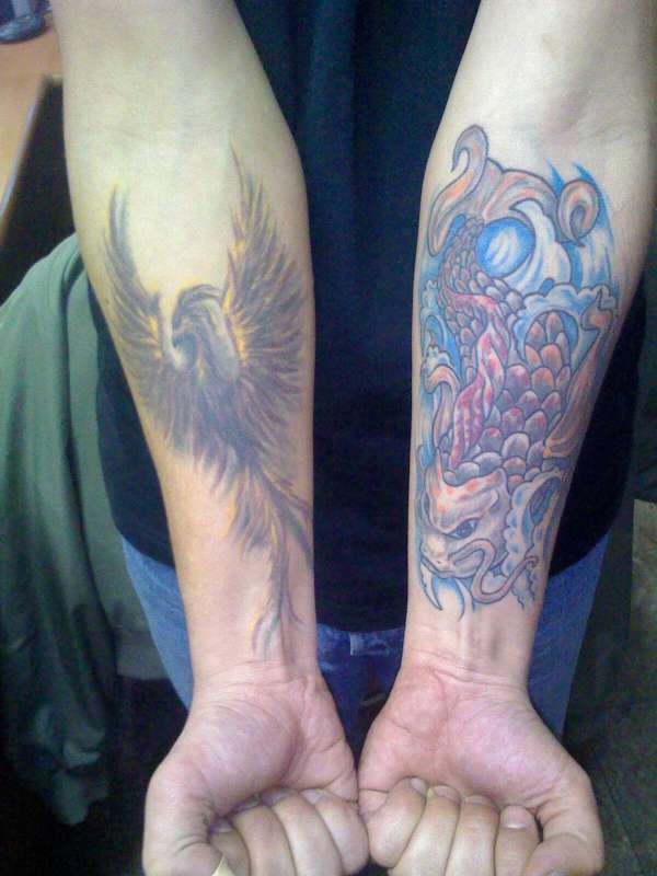koi and phoenix tattoo