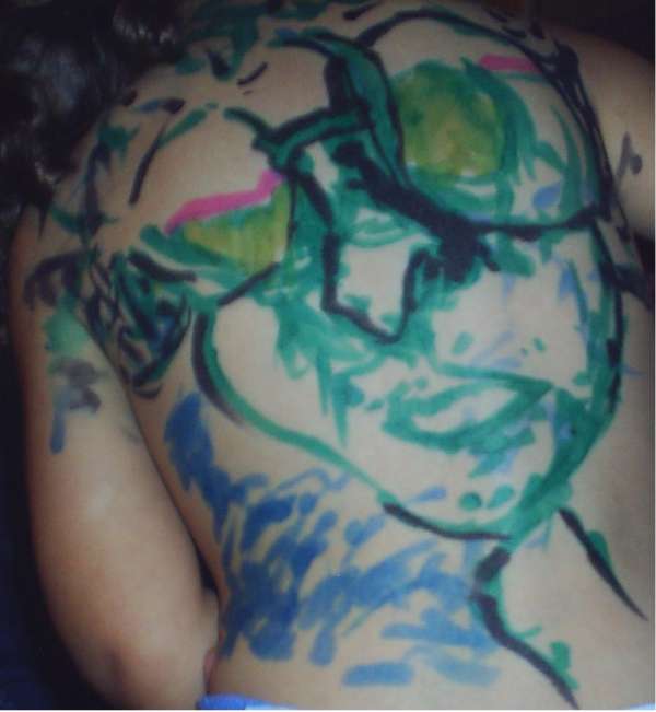 marker drawing on my 2 year old sons back tattoo