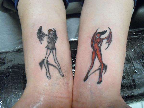 Angel / Devil wrist tattoo