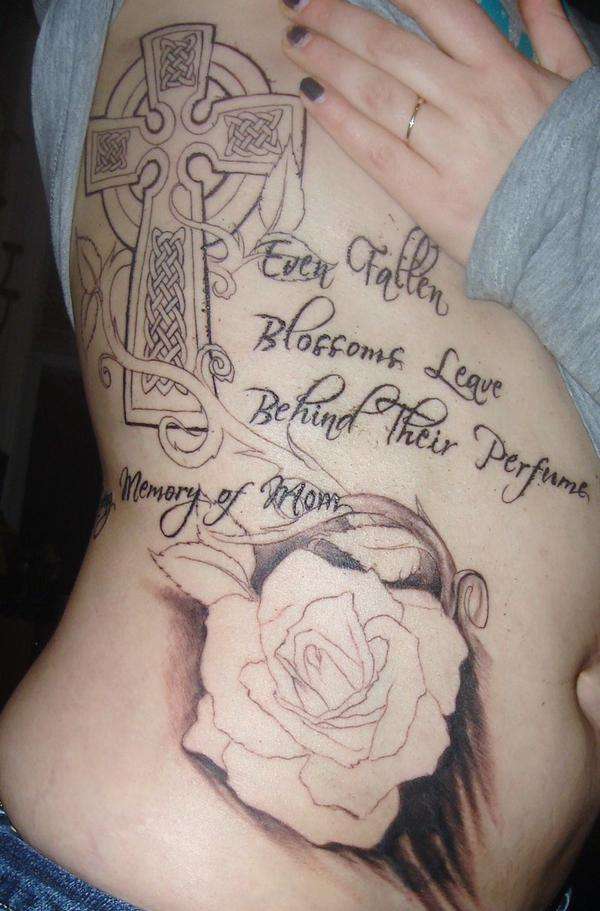 Cross and Rose Memorial tattoo