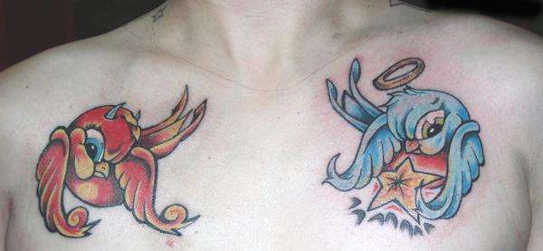 Pair of the most overdone birds tattoo