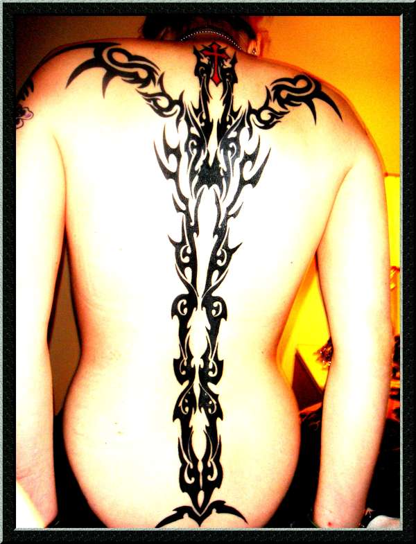 Tribal back Fixed, wings, spine tattoo
