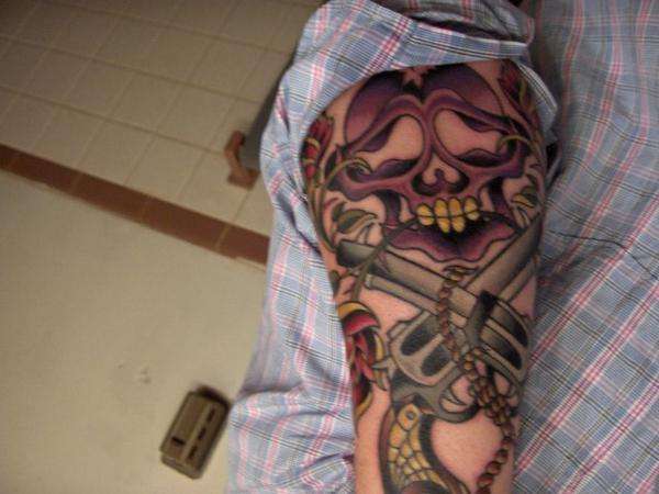 guns, roses and skull tattoo