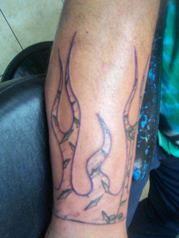 Diamond Plate Flames tattoo