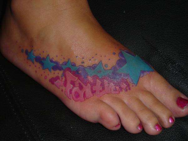 my graffitti tattoo w/ stars and word faith tattoo
