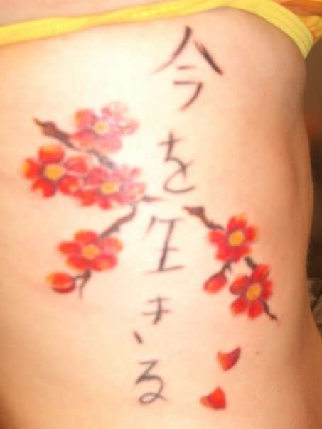cherry blossoms and kanji tattoo