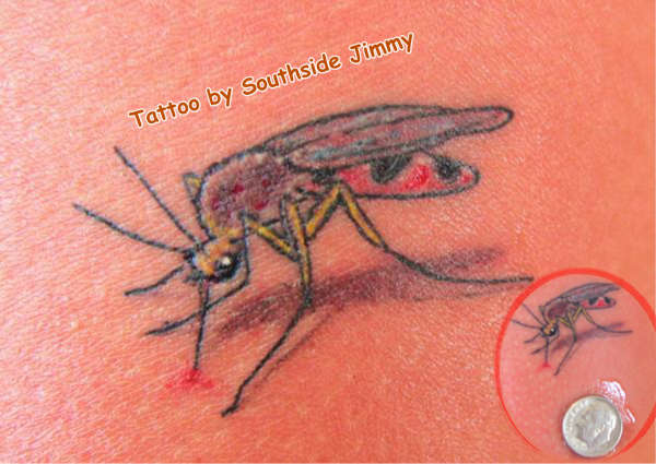 Dime-sized mosquito tattoo