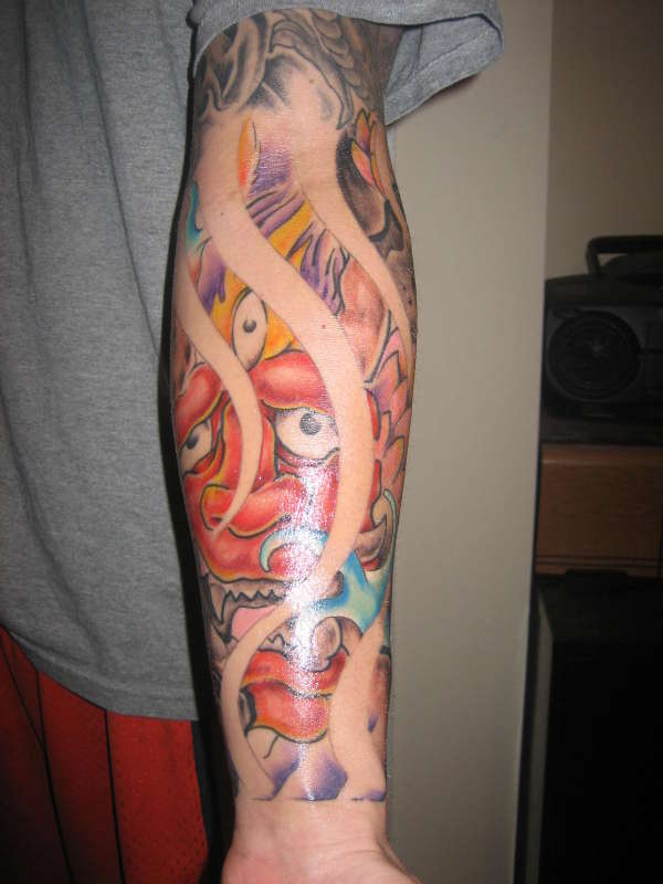 Sleeve Completed With Freehand piece tattoo