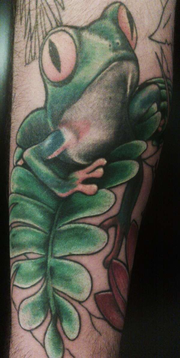 (Unfinished) Frog n Flower (Begining Of Sleeve) tattoo