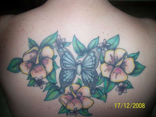 butterfly and flowers tattoo