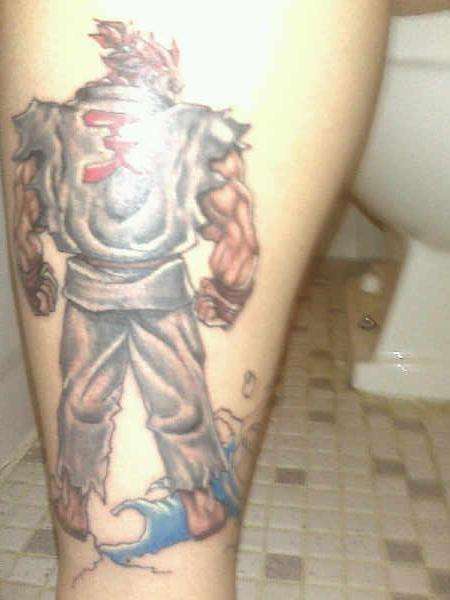 Akuma Street Fighter leg tattoo