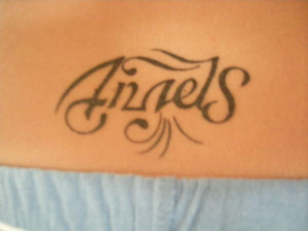 "Angels" this way... "Spirit" upsidedown tattoo