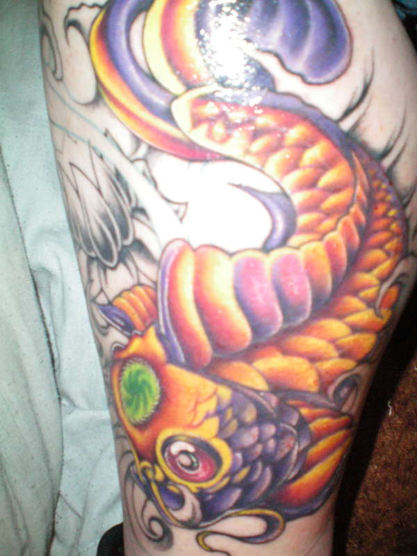 koi with color, half way done tattoo