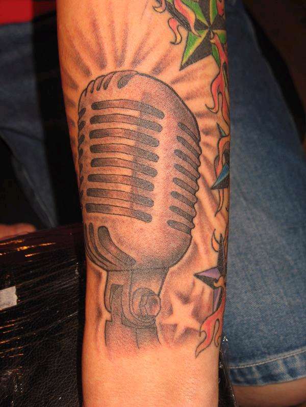 50's retro mic tattoo