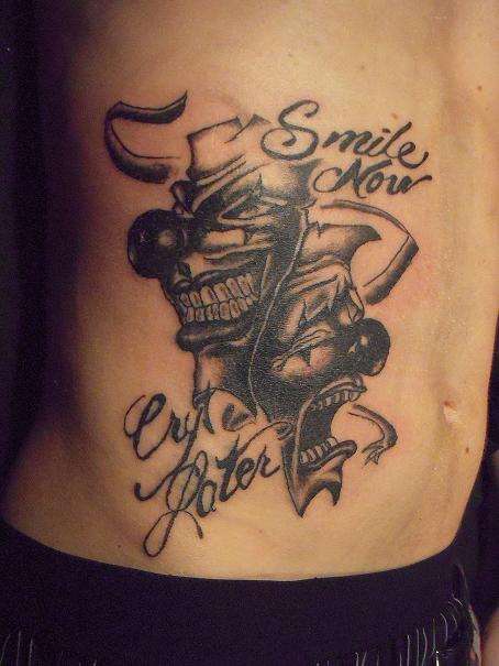 laugh now cry later tattoo female