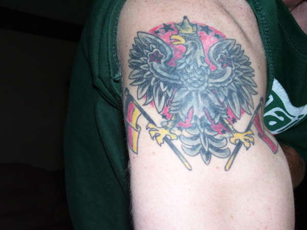 Polish Eagle w/ Polish and German Flags tattoo