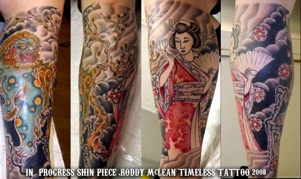 Geisha & Foo Dog tattoo