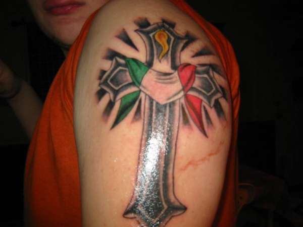 Italian horn/flag cross tattoo