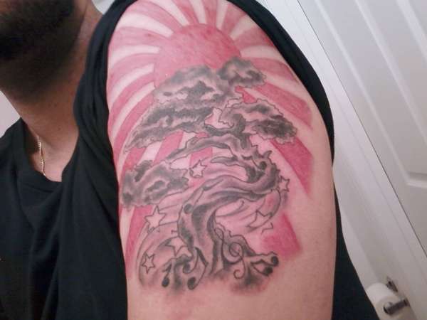 Rising Sun and Bonsai tattoo
