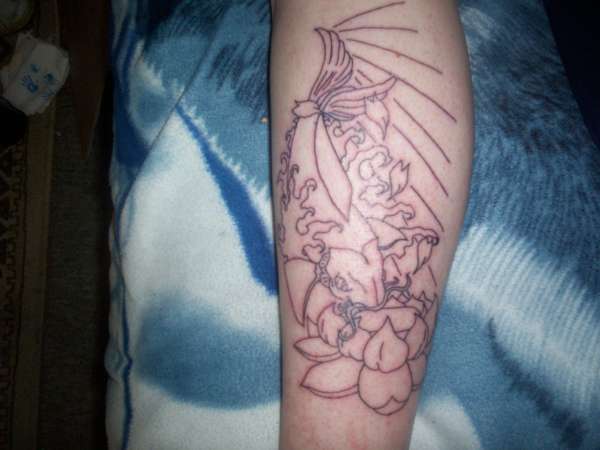 Koi wit lotus flower outline tattoo