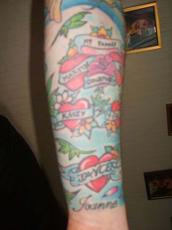 my family tattoo,hearts & flowers tattoo