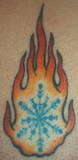fire and snowflake in colour tattoo
