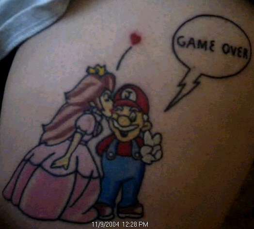 Mario & Princess Peach "Game Over" tattoo