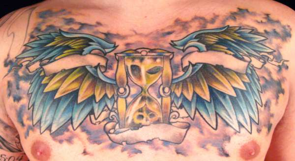 hourglass and wings tattoo