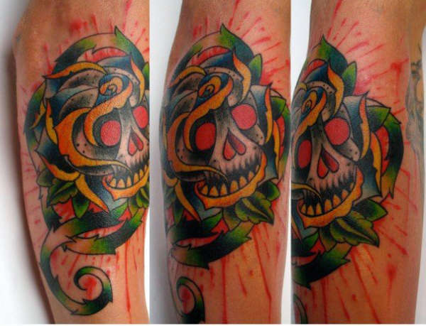 rose skull tattoo