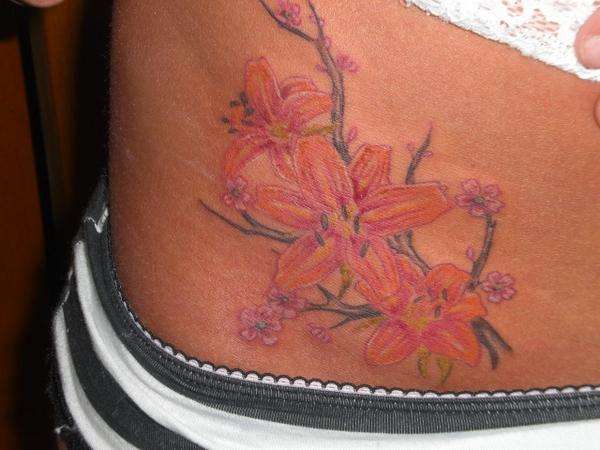 asiatic lilies & cherry blossoms tattoo