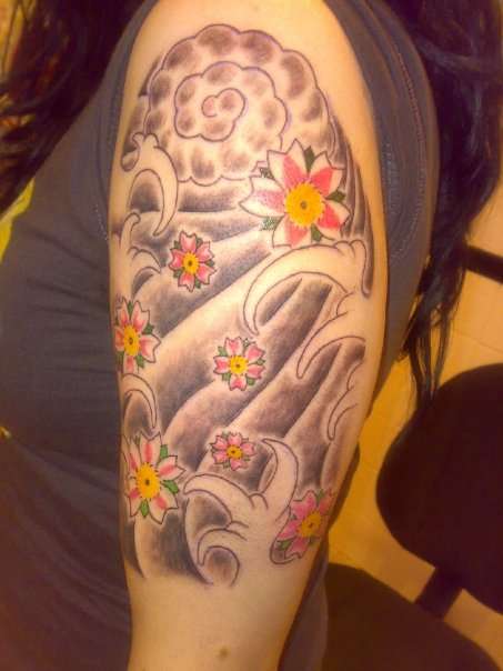 Cherry blossom & waves! tattoo