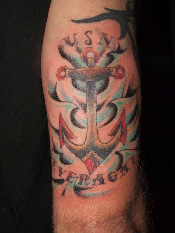 anchor with waves tattoo