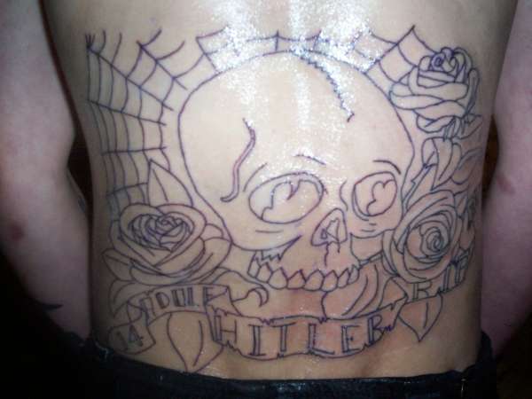 Old skool skull with roses tattoo