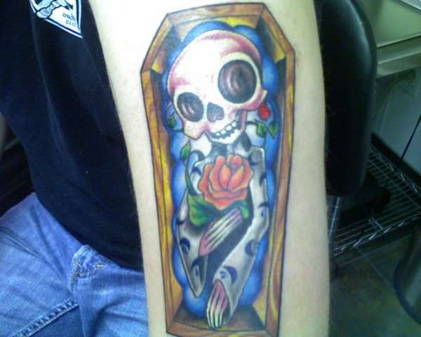 Skeleton in Coffin tattoo