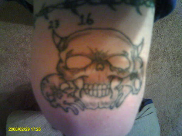 three skulls i drew and tatted on my self tattoo