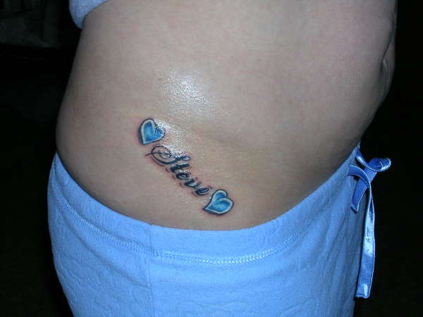 Blue hearts with name 2 tattoo