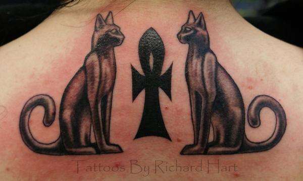 egyptian cats and ankh tattoo