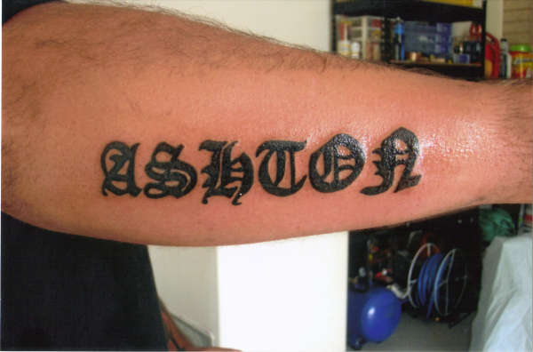 Mate's arm with his sons name tattoo