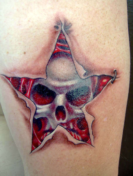 Skull in Ripped Star tattoo