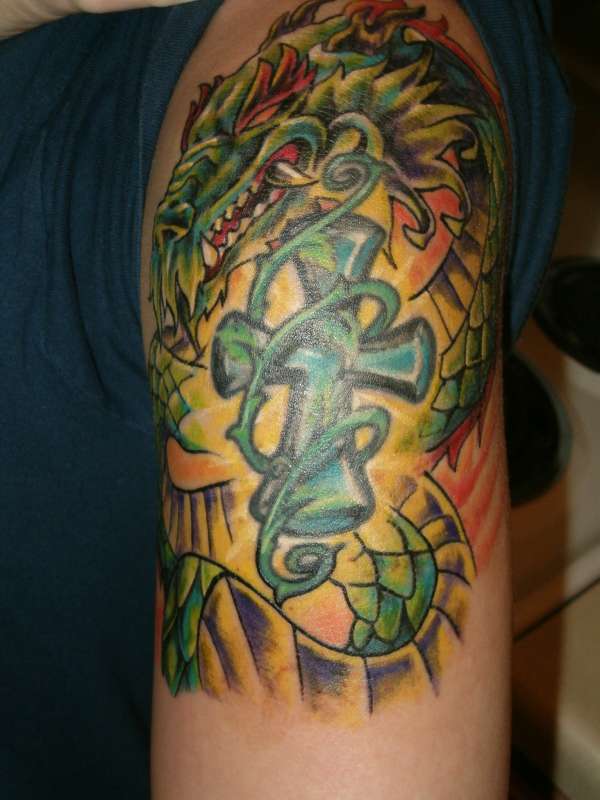 Dragon with Cross tattoo
