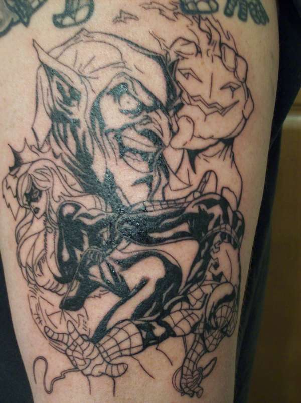spiderman/green goblin 1st sitting tattoo