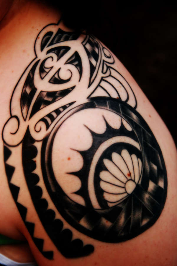 Polynesian tribal 1/4 sleeve (so far) tattoo
