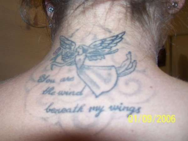angel tattoo on back of neck tattoo
