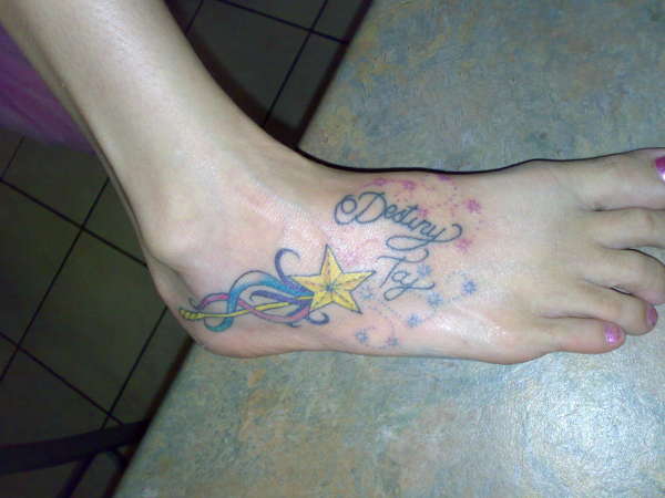 fairy wand with kids names tattoo